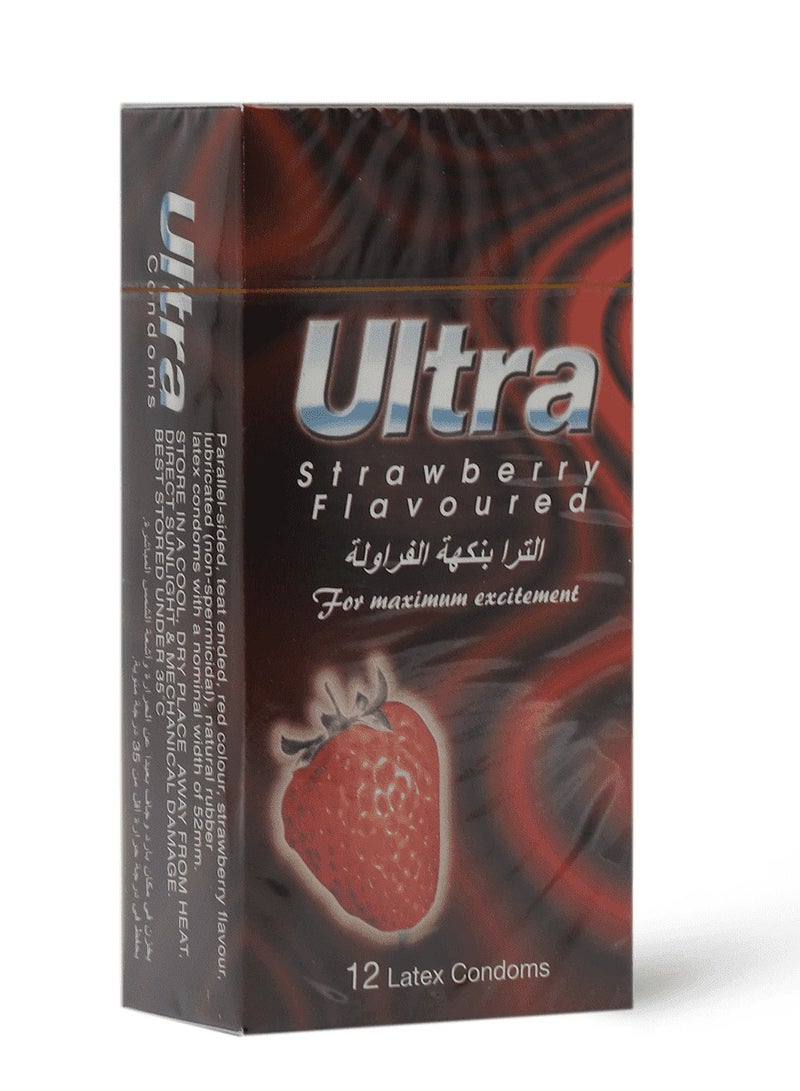 Ultra 12-Piece Ribbed Strawberry Flavoured Condoms - Image 2